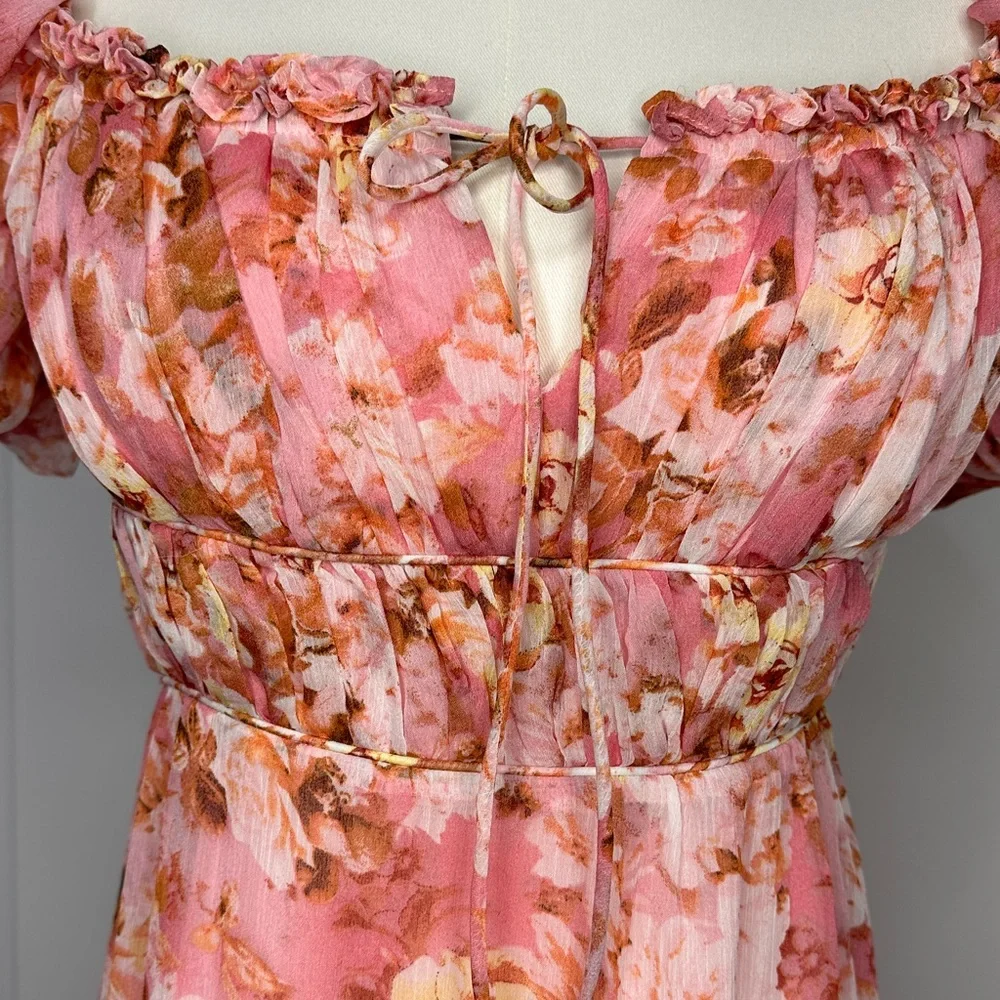 ASTR The Label Roseline Floral Pink Cottagecore Vacation Boho Maxi Dress Size S